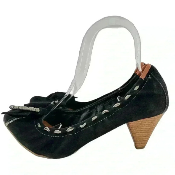 B Makowsky womens heels size 8.5 black suede tan - Picture 5 of 12